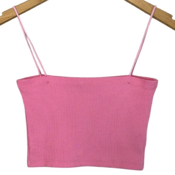 5/$25 Subdued Ribbed Cropped Tube Top Cami Unicorn Pink Spaghetti Straps M 6 - Picture 2 of 10